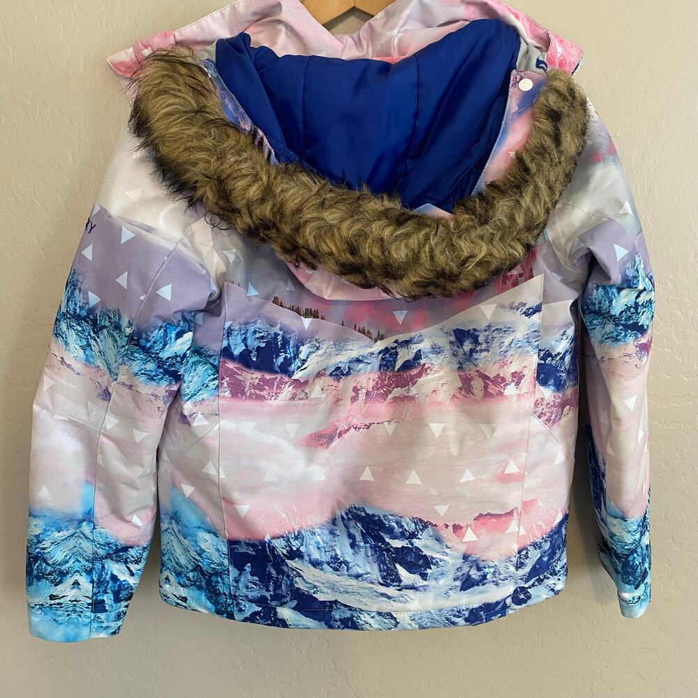 Roxy Size 10 Girls Snowboarding Skiing Jacket Coat Parka Winter Warm Pink Blue - Picture 7 of 8